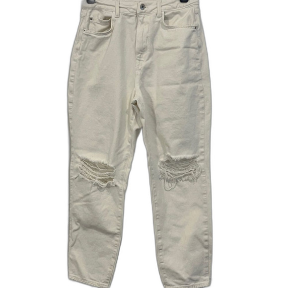 Zara High-Waist Straight Leg Distressed White Jeans - Women's Size 6 - Picture 1 of 6